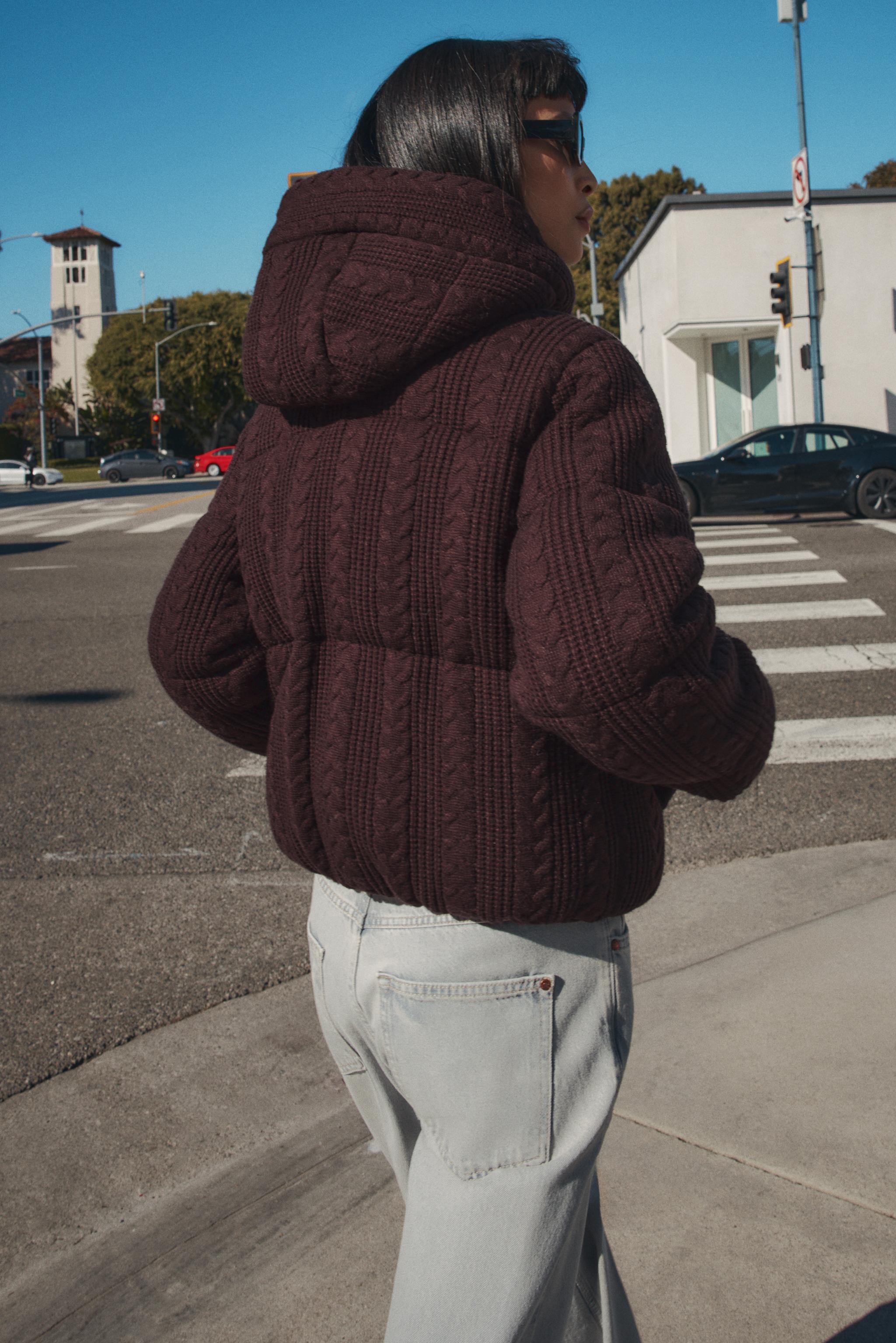 CABLE KNIT HOODED ANORAK